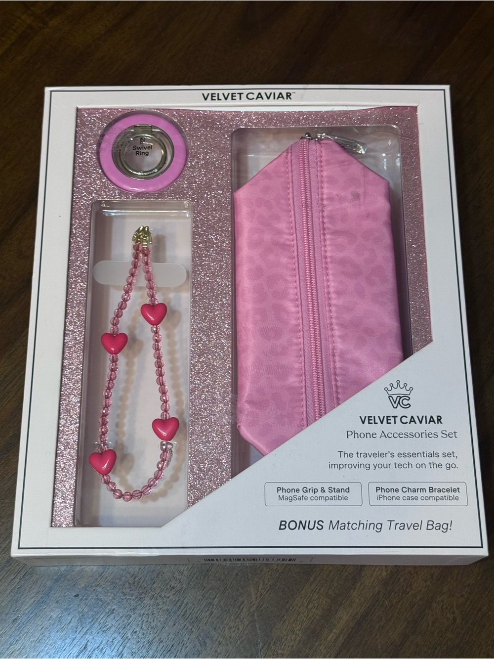 NWT Velvet Caviar Pink Leopard MagSafe Phone Accessories Set 3-Piece-0222